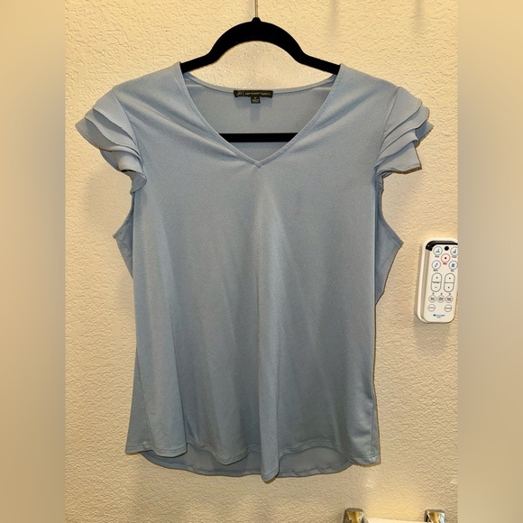 Adrianna Papell Blue Ruffled Sleeveless Blouse - Picture 2 of 4